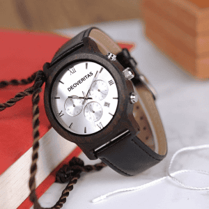 DeoVeritas Wooden Chronograph Watch – Ebony Wood & Leather Strap