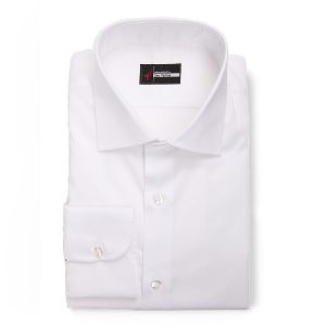 Elegant white dress shirt with tailored fit, featuring custom Deo Veritas branding, perfect for formal occasions or professional attire. Made from high-quality breathable fabric for comfort.