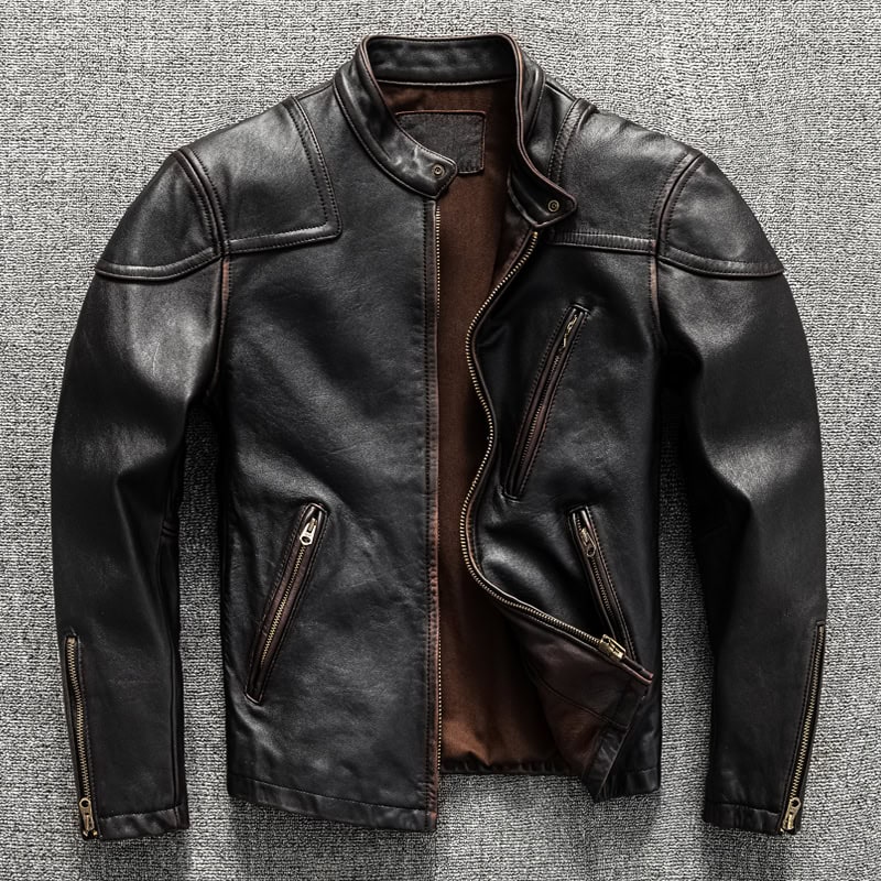 Men's Genuine Horsehide Leather Motorcycle Jacket - DeoVeritas