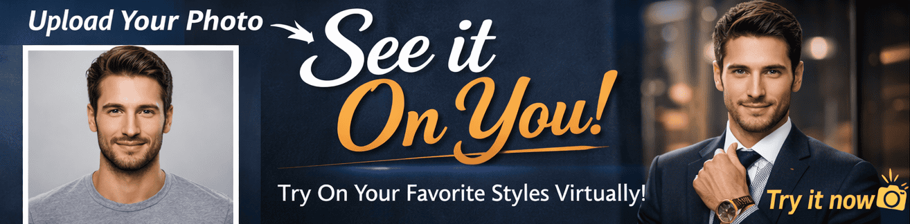 Stylish man in a suit with a confident smile, promoting virtual try-on of fashion styles on DeoVeritas website.